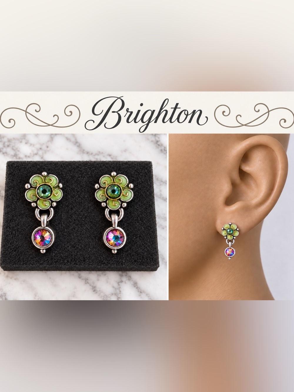 Brighton Very Rare Garden of Eden Enamel & Crystals Dangle Post Earrings